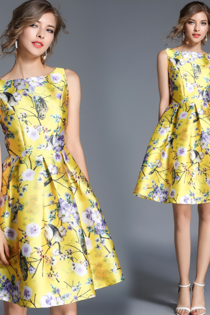 Floral Yellow Sleeveless Dress