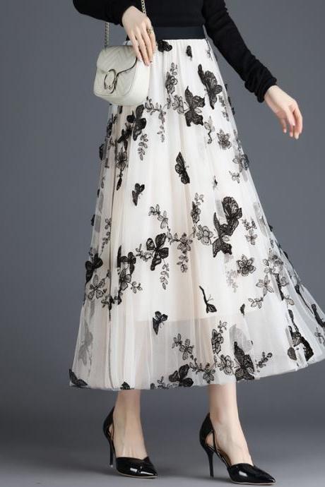 Fashion High Waist Long Skirt - Beige