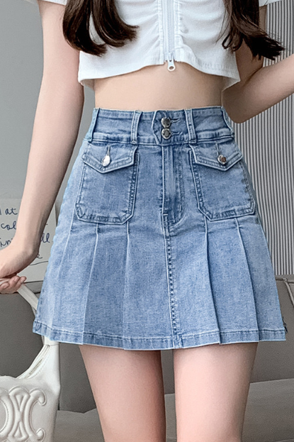 Design Pocket Fashion High Waist Denim Skirt