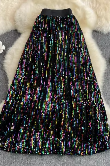 Fashion High Waisted Sparkling Sequin Skirt