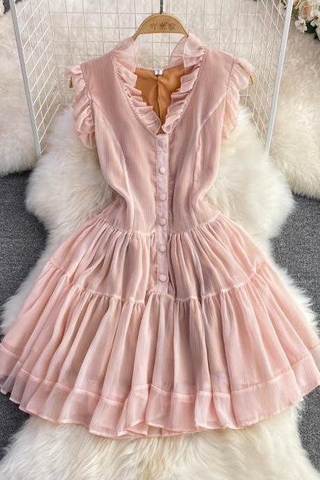 Fashion Pink V Neck Tulle Dress