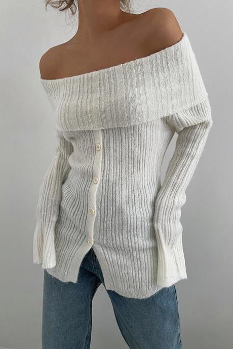 Casual Long Sleeve Knit Off Shoulder Sweater 