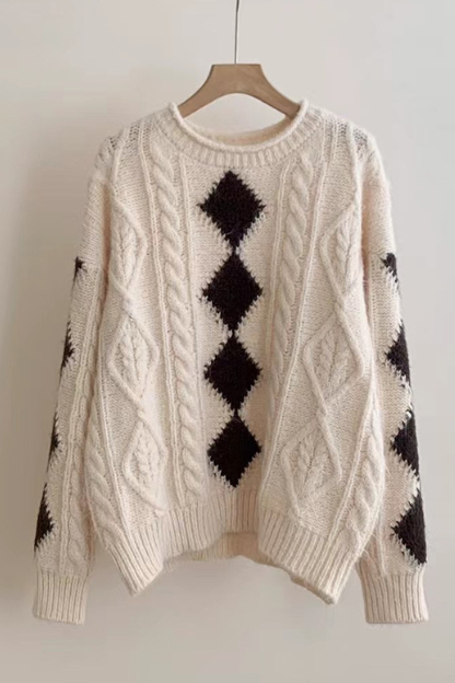 Round Neck Loose Fitting Retro Style Knitted Thickened Sweater