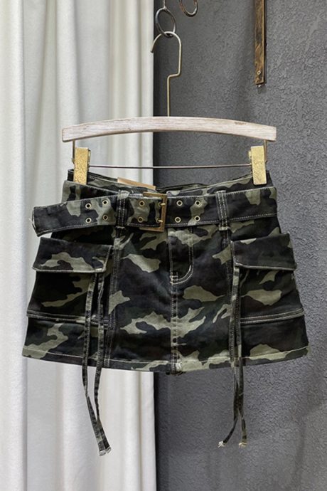 Women's Patchwork Pocket Belt Loose Wrap Hip Skirts