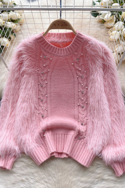 Loose Design Temperament Round Neck Knitted Sweater