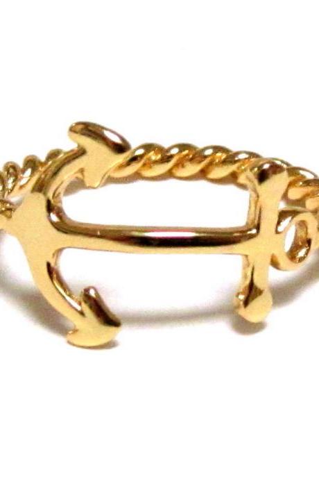 Gold Over Sterling Silver Anchor Ring With Rope Band