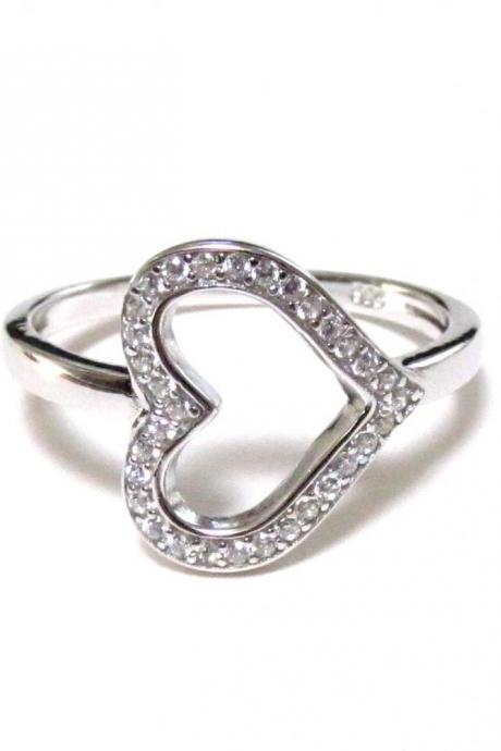 Sideways Heart Ring-rhodium Over Sterling Silver Ring With