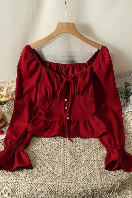 Long Sleeve Square Collar Blouses
