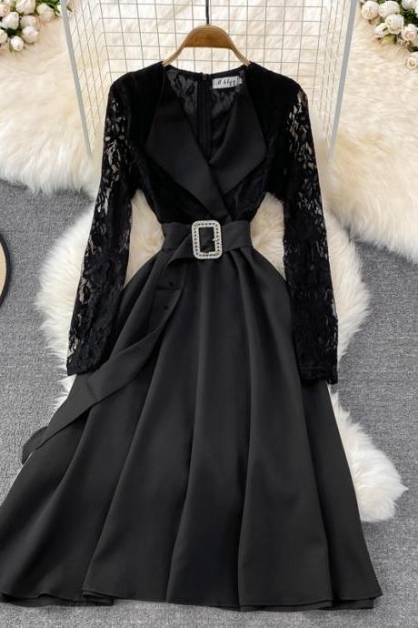 Fashion Black Lace Long Sleeve Dress