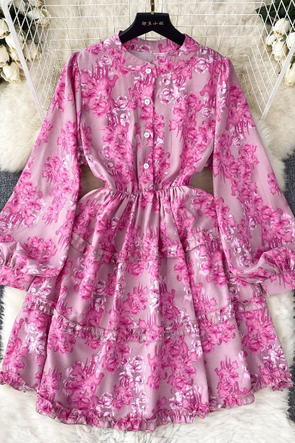 Design Temperament Bubble Sleeve Floral Dress