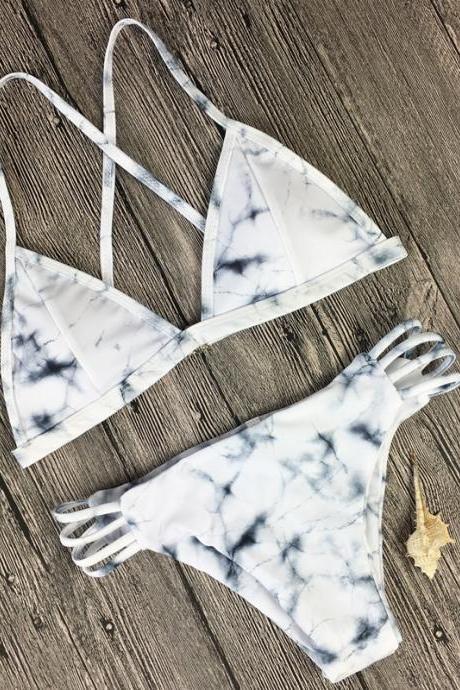 Solid Color White Printing Bikini Swimwear Suit 31305