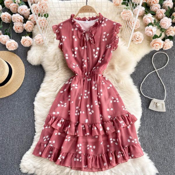 Sweet Sleeveless Vest Chiffon Floral Dress on Luulla