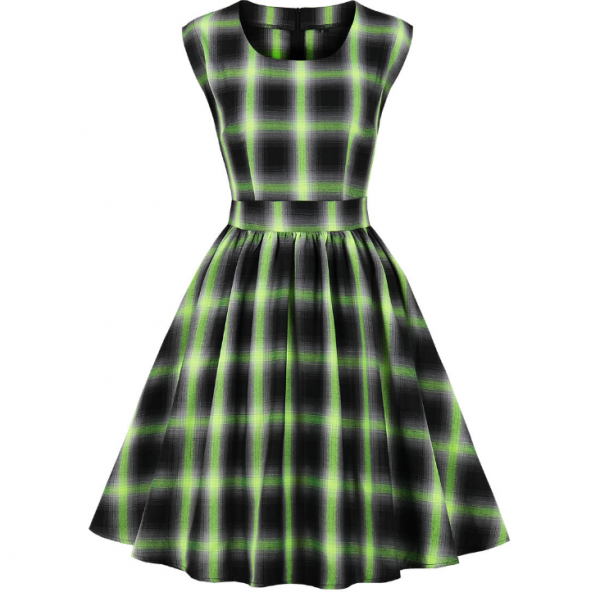 Women's Fashion Design Plaid Retro Dress on Luulla