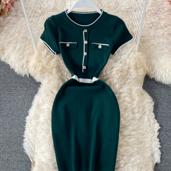 New casual solid color round neck short sleeve knitted women's jumpsuit