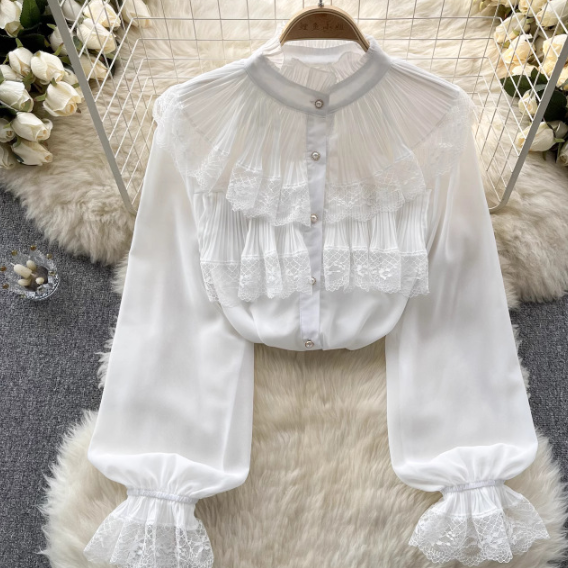 Design Sweet Lace Long Sleeved Shirt Top