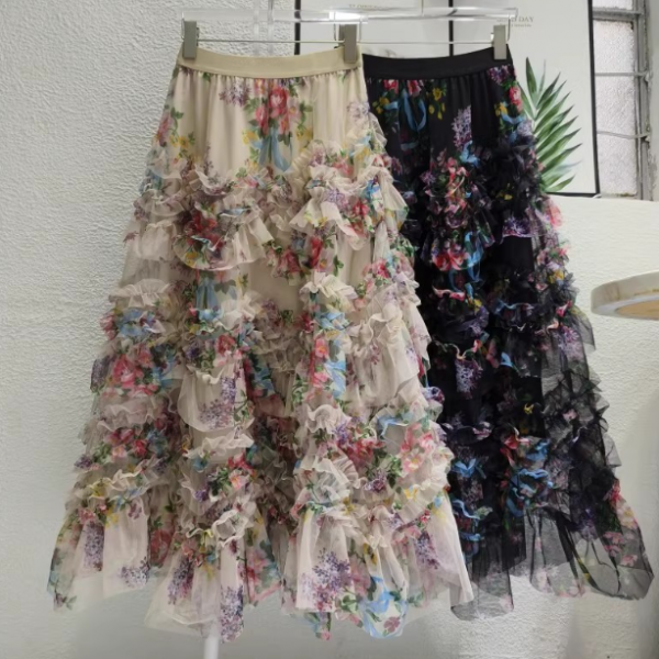 Irregular Floral Print High Waisted Skirt