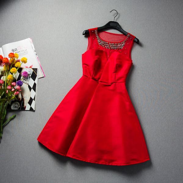 regular dress simple style round neck beaded lace 3/4 length sleeve solid color knee-length daily main image 0