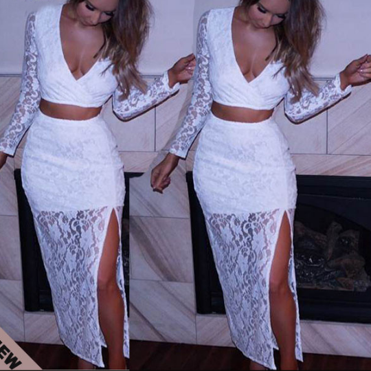 Sexy V Neck White Long Sleeved Lace Dress We72110po On Luulla 2001