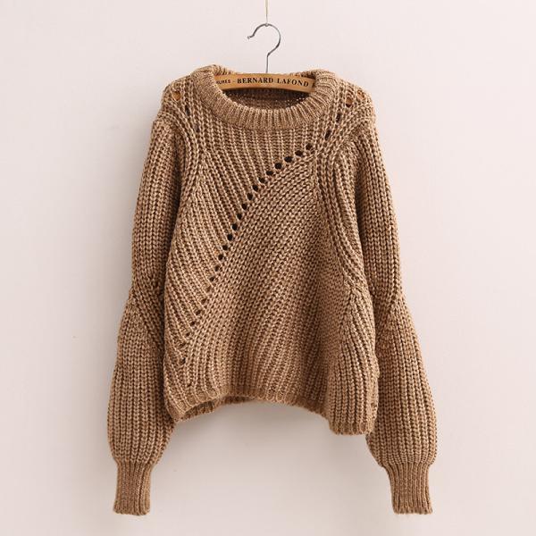 Loose Round Neck Long-sleeved Knit Sweater WE91004PO on Luulla