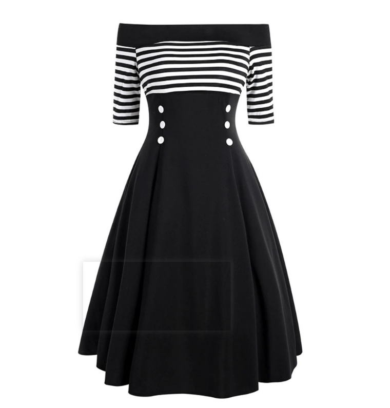 Ladies Retro One-Shoulder Buttoned Dress on Luulla