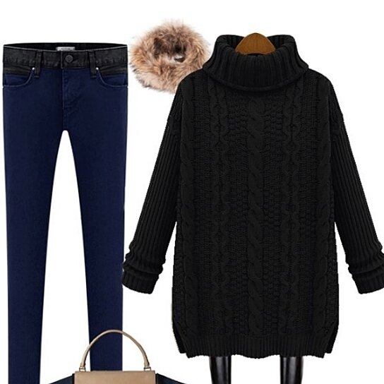 Woman's High Collar Knit Sweater on Luulla