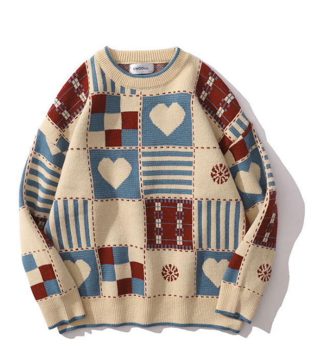 Patchwork Pattern Loose Retro Knit Sweater