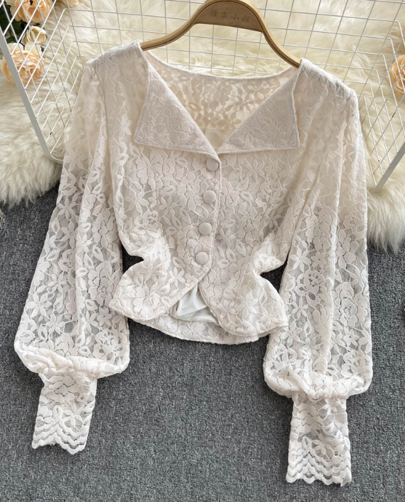 Design Long Sleeve Lace Shirt Top on Luulla