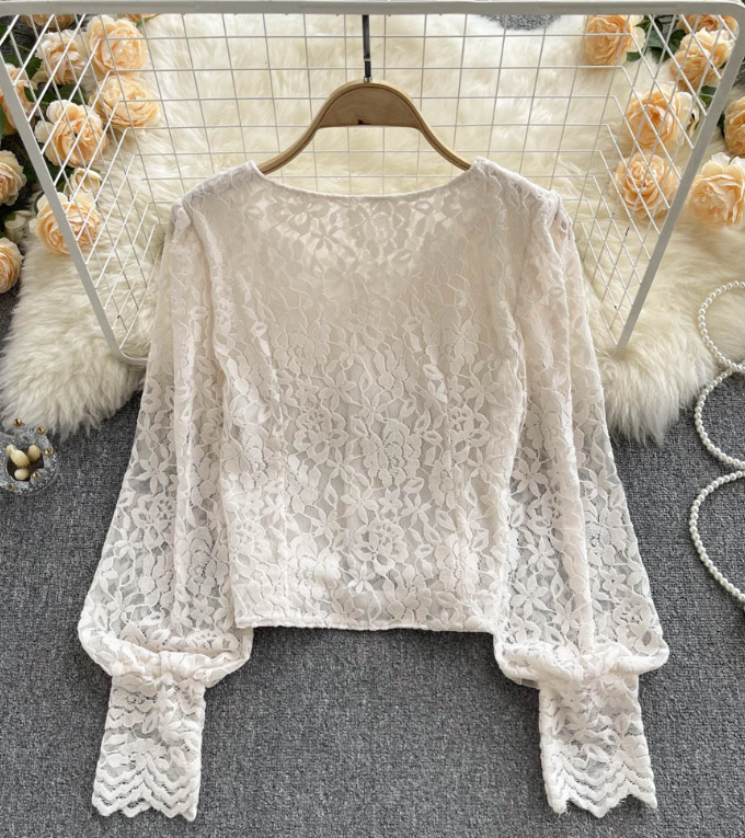 Design Long Sleeve Lace Shirt Top on Luulla