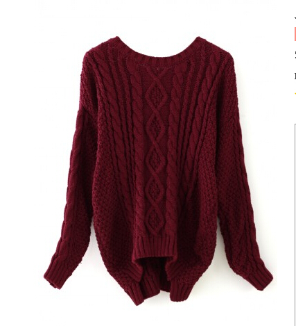 Wine Red Round Neck Cable Knit Sweater #YM091704WP on Luulla