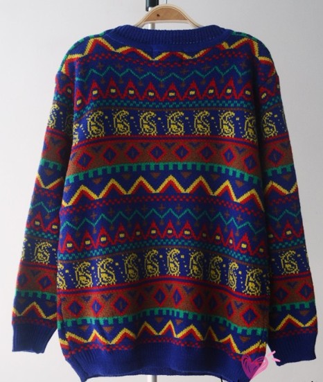 Colored Geometric Patterns Thick Sweater #wp091805yu on Luulla