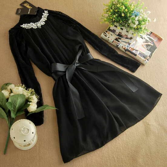 Lace Stitching Round Neck Longsleeved Dress er102511uy on Luulla