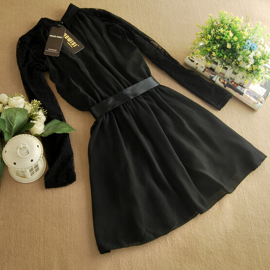 Lace Stitching Round Neck Longsleeved Dress er102511uy on Luulla