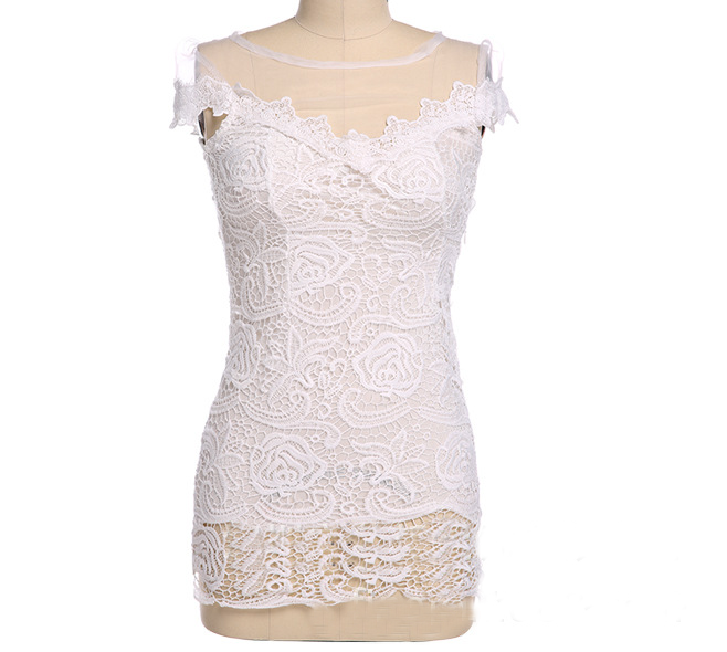 Fashion Embroidery Lace Stitching Round Neck Dress we30907po on Luulla